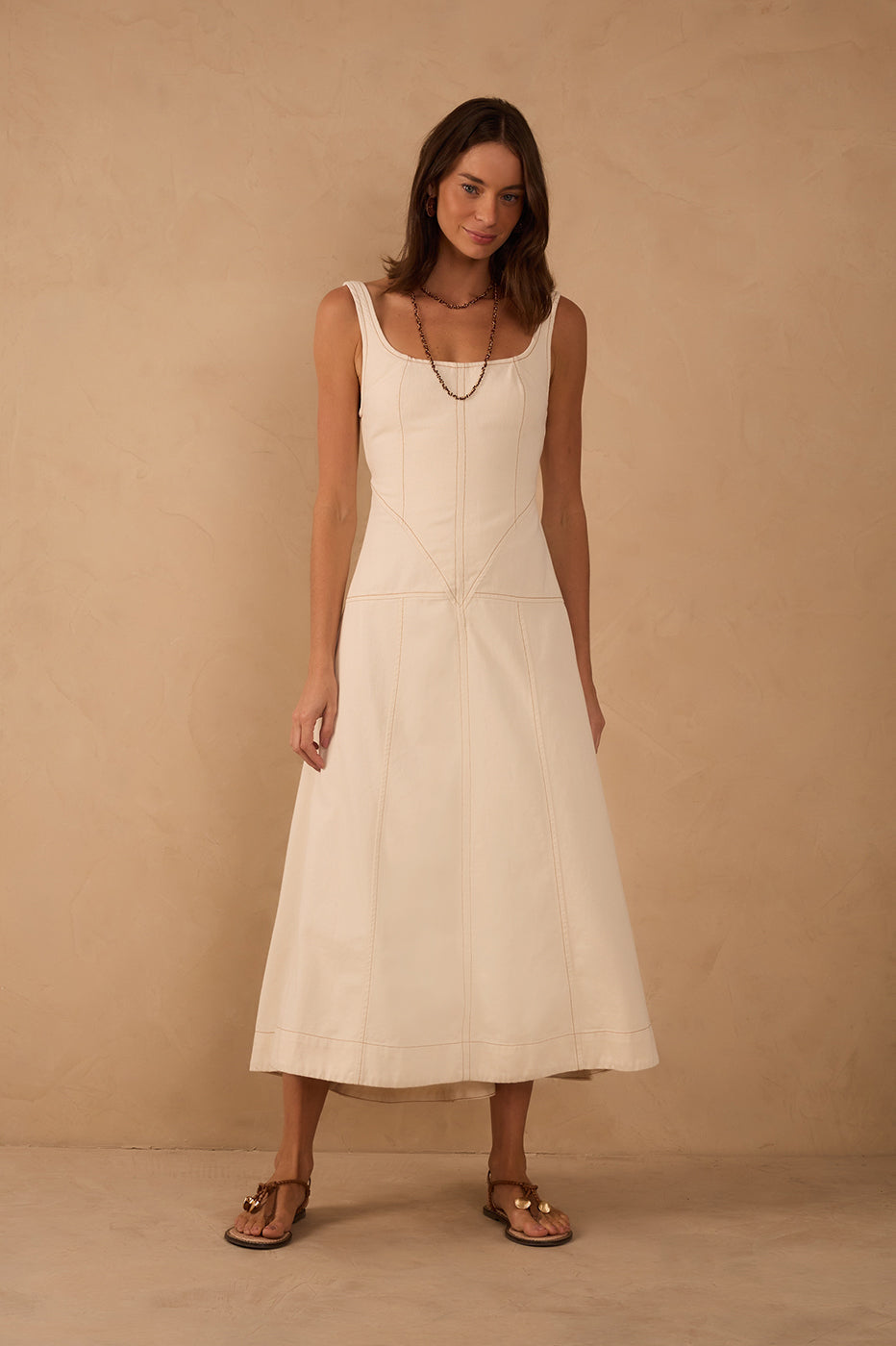 TOPSTITCHED MIDI DRESS