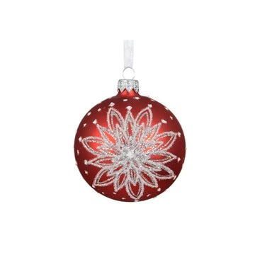 Red Silver Glitter Flower Ornament