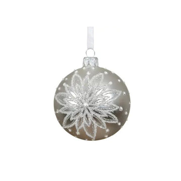 Silver Glitter Flower Ball Ornament