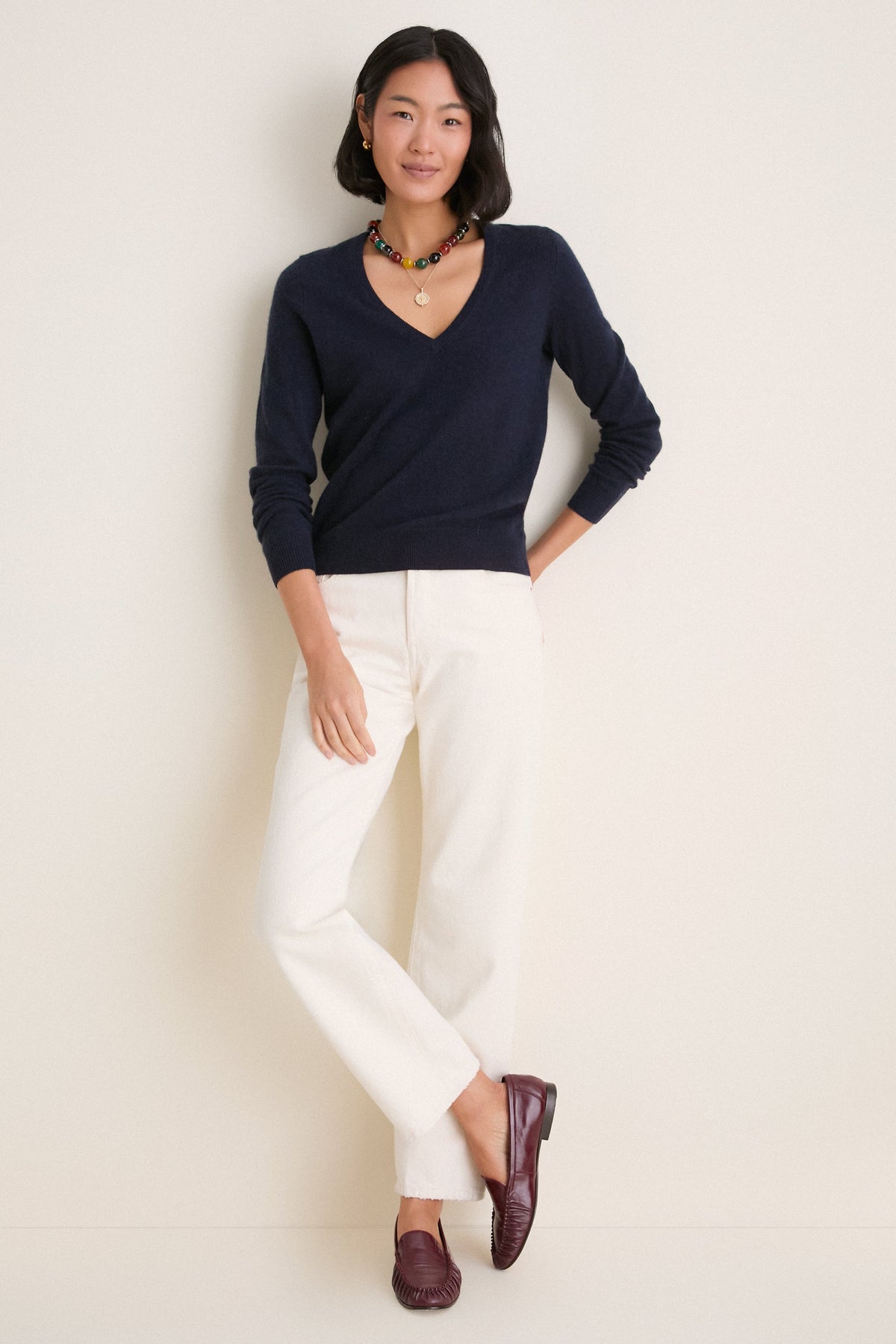 Navy Cashmere Katherine V-Neck Sweater