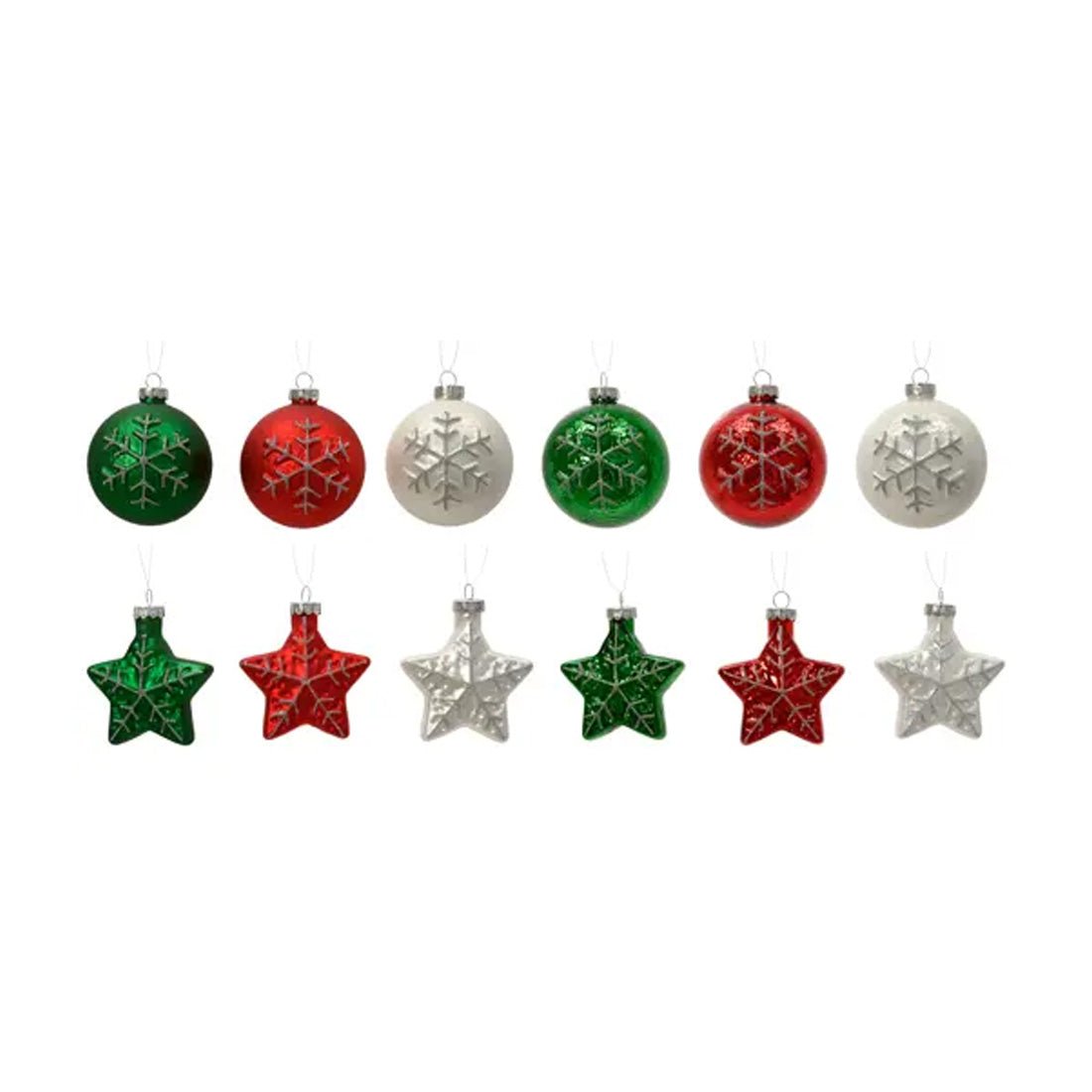 Glass Star Ball Shape Ornaments Set Of 4