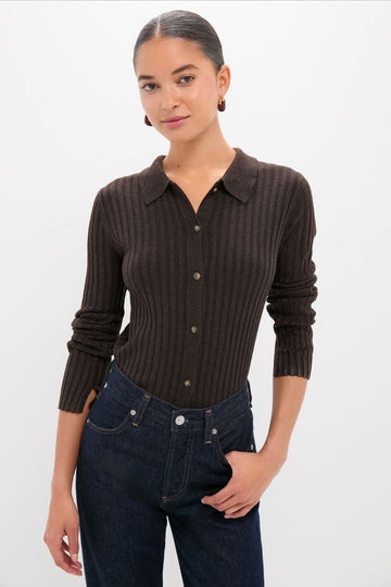 Chocolate Fine Rib Knit Button Down Myers Polo