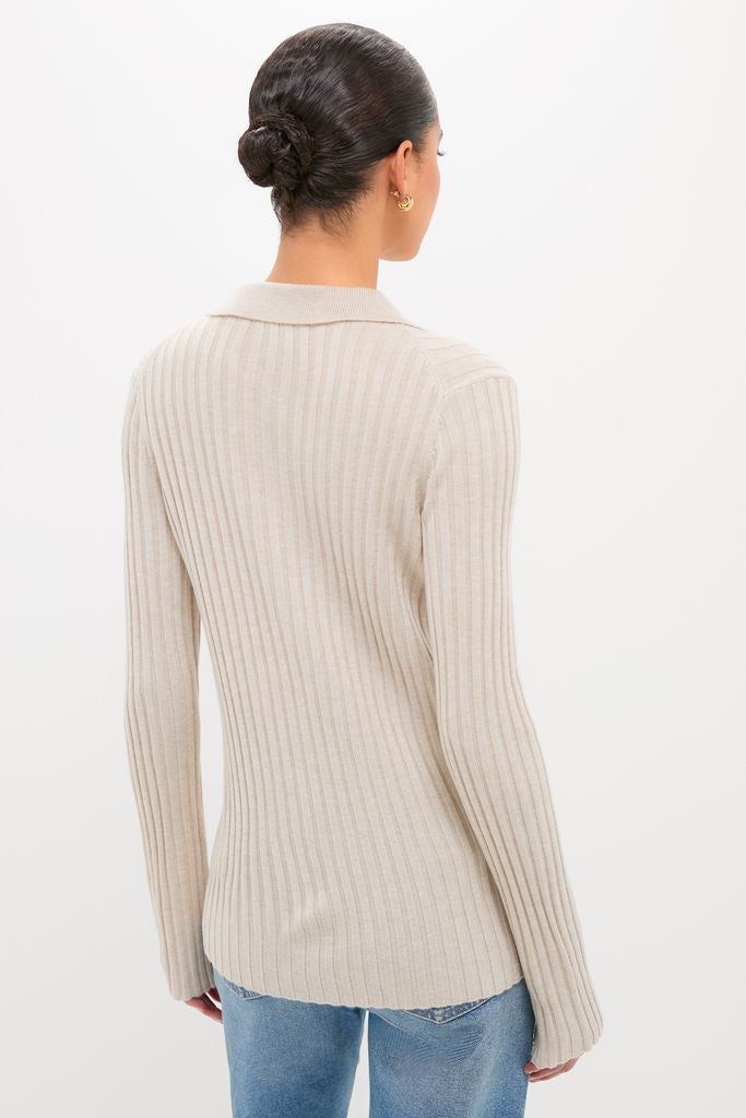 Sandstone Fine Rib Knit Button Down Myers Polo