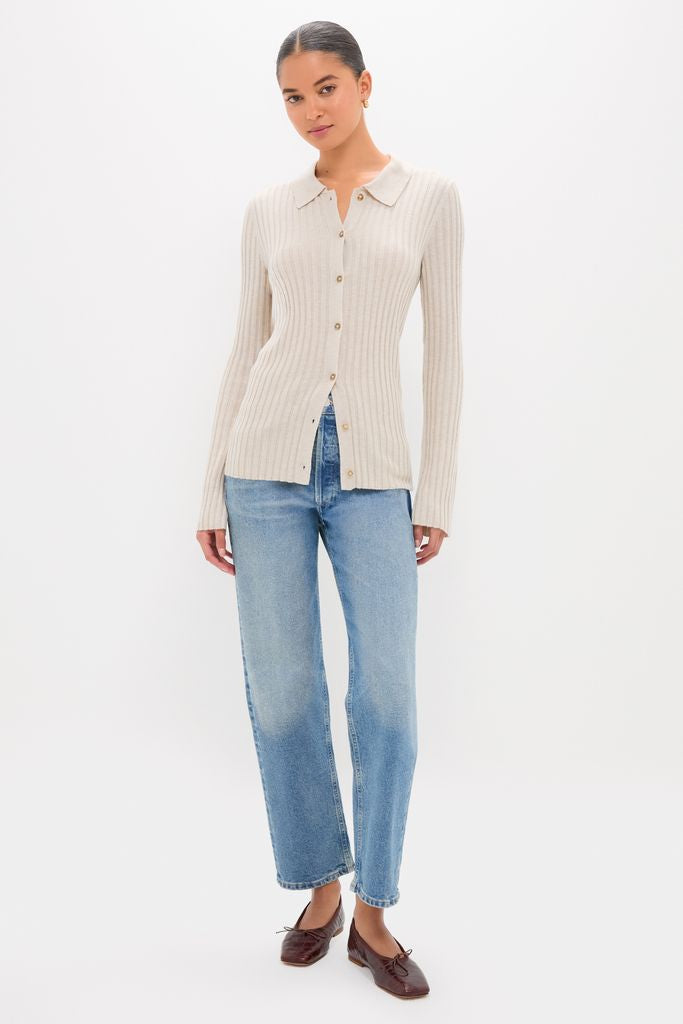 Sandstone Fine Rib Knit Button Down Myers Polo