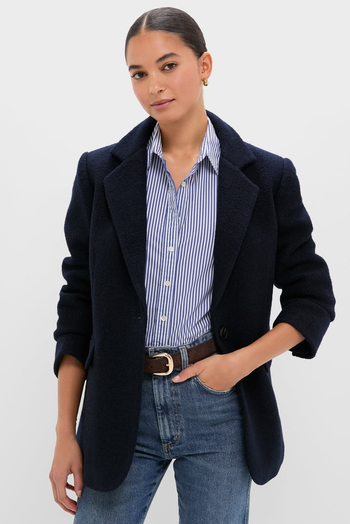 Navy Boucle Leo Boyfriend Blazer