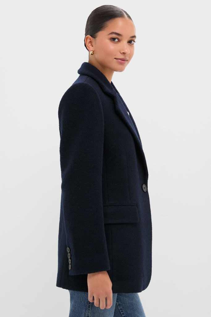 Navy Boucle Leo Boyfriend Blazer
