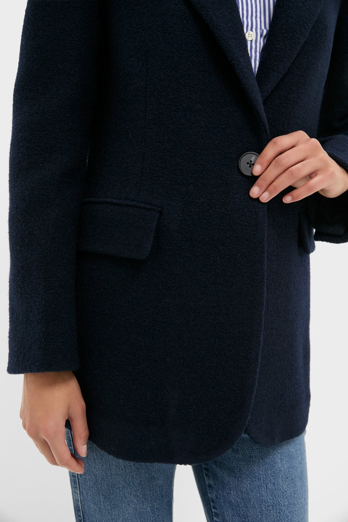 Navy Boucle Leo Boyfriend Blazer
