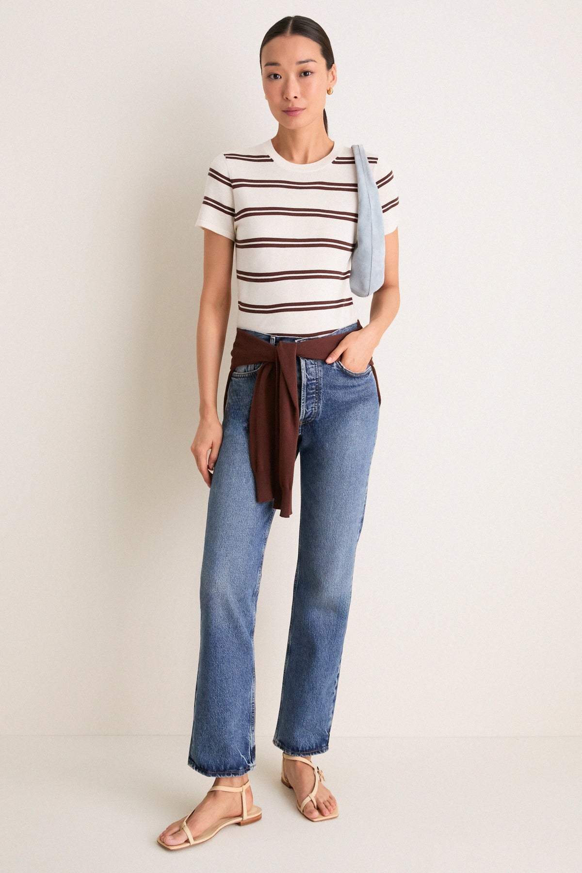 Ivory and Mocha Stripe Cashmere Silk Katie Tee