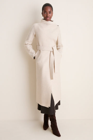 Oat Melange Pressed Wool Long Volcano Coat