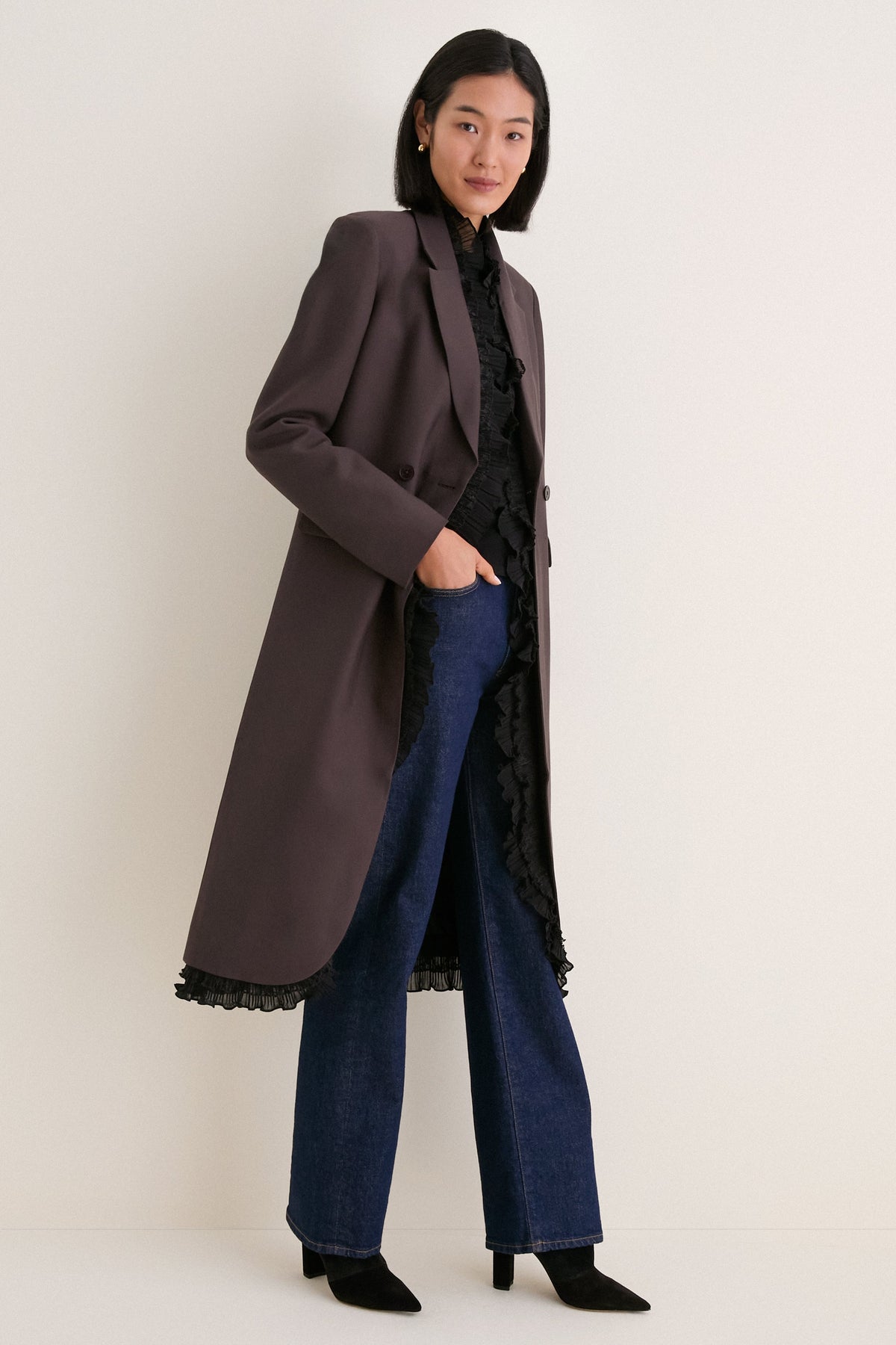 Chocolate Plum Double Wool Suiting Long Coat