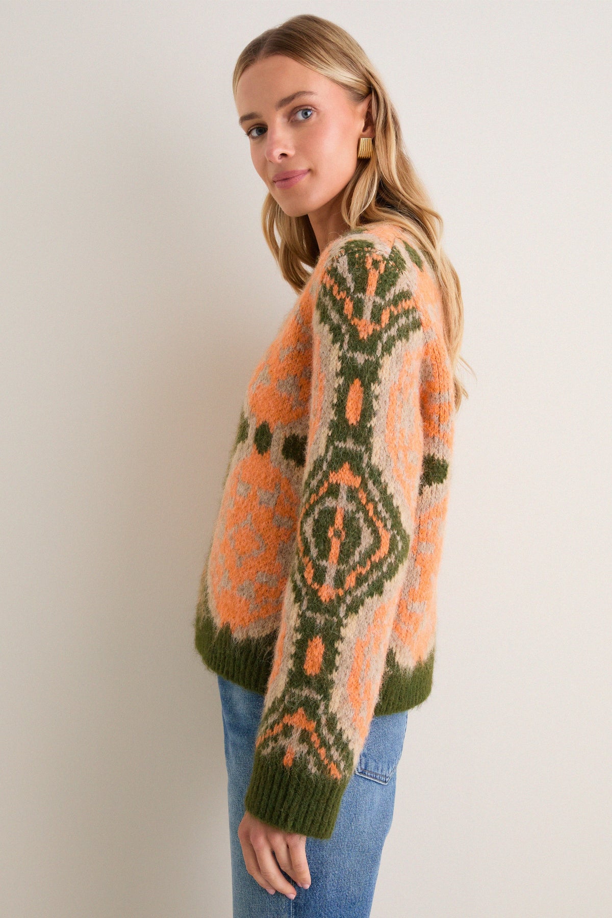 Orange & Olive Medallion Stephanie Crewneck