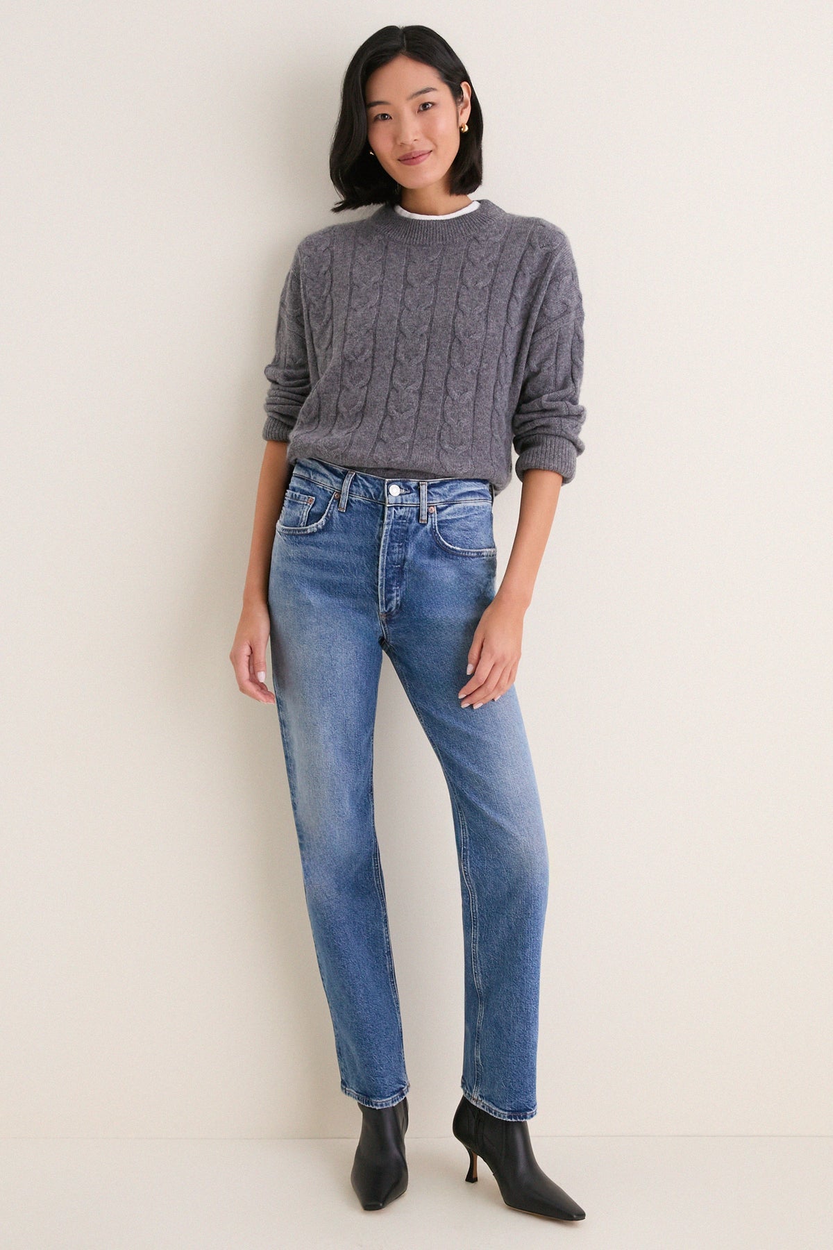 Graphite Cashmere Cable Knit Eloise Sweater