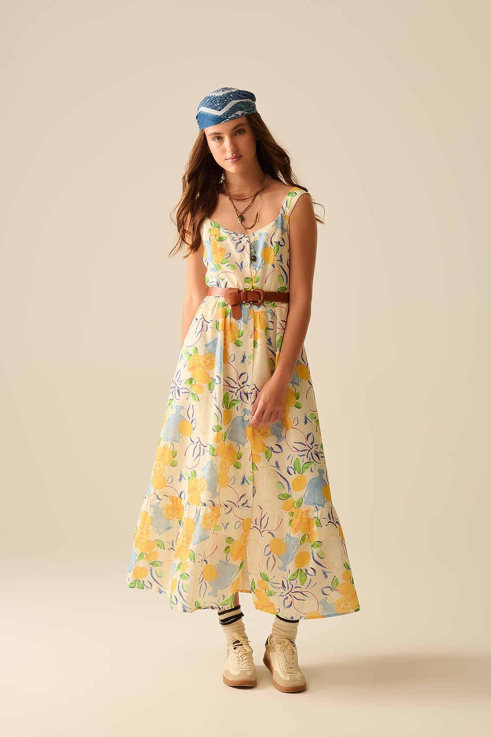 MAXI STRAPLESS DRESS WITH LEMON PRINT