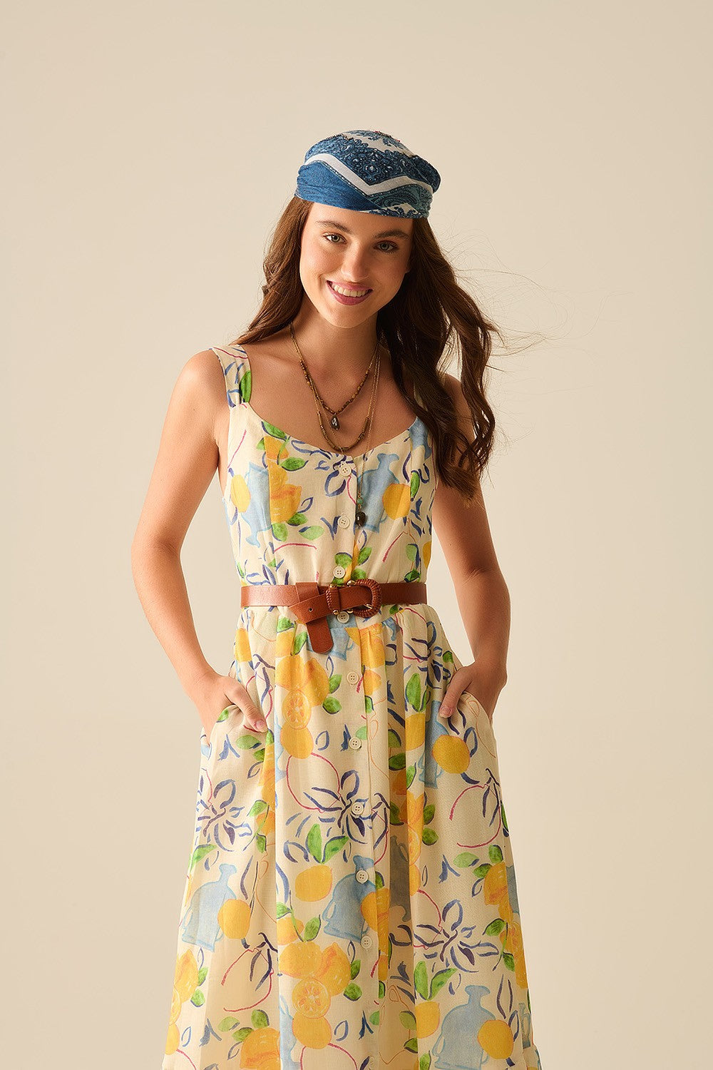 MAXI STRAPLESS DRESS WITH LEMON PRINT