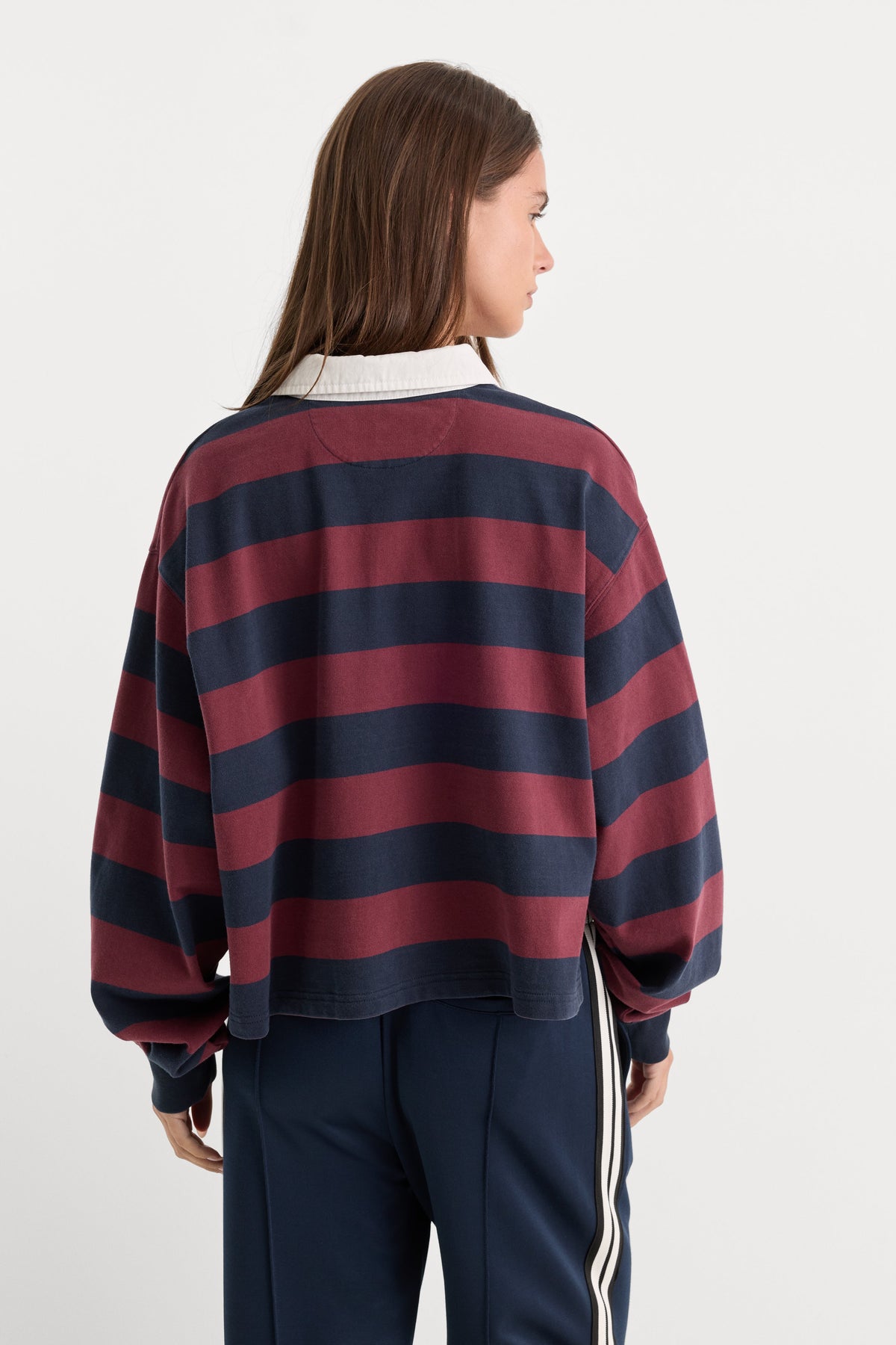 THE CROPPED RUGBY POLO | NAVY BERRY NOIR BLOCK STRIPE