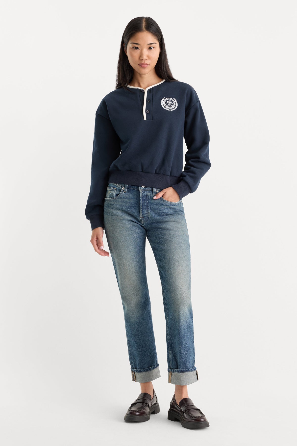 THE BRUSHED FLEECE HENLEY | NEW NAVY