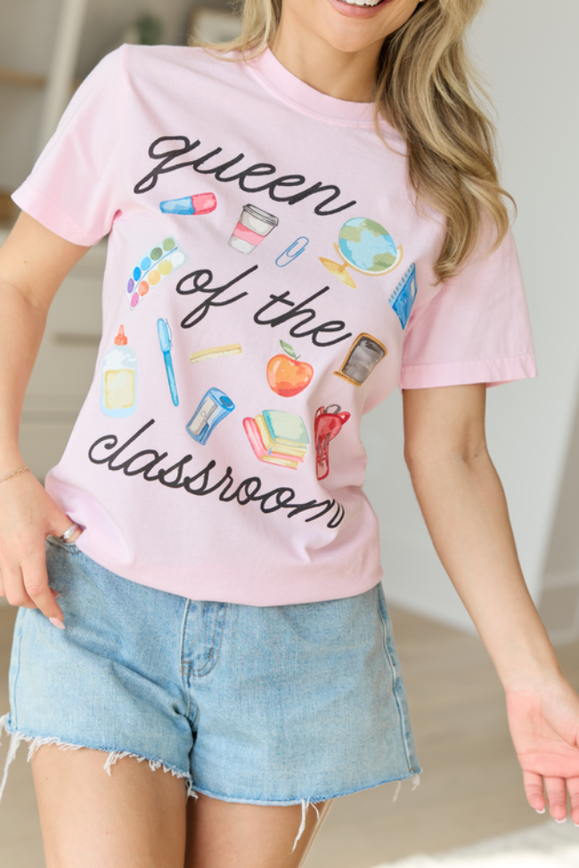 Queen Of The Classroom Watercolor Light Pink Comfort Colors Graphic Tee