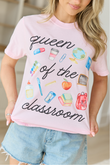 Queen Of The Classroom Watercolor Light Pink Comfort Colors Graphic Tee