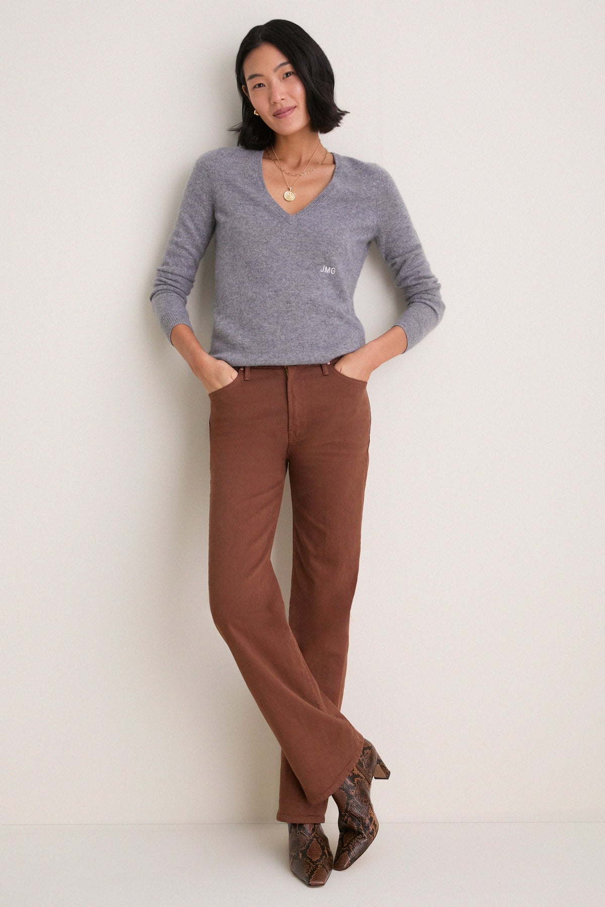 Gray Cashmere Katherine V-Neck Sweater