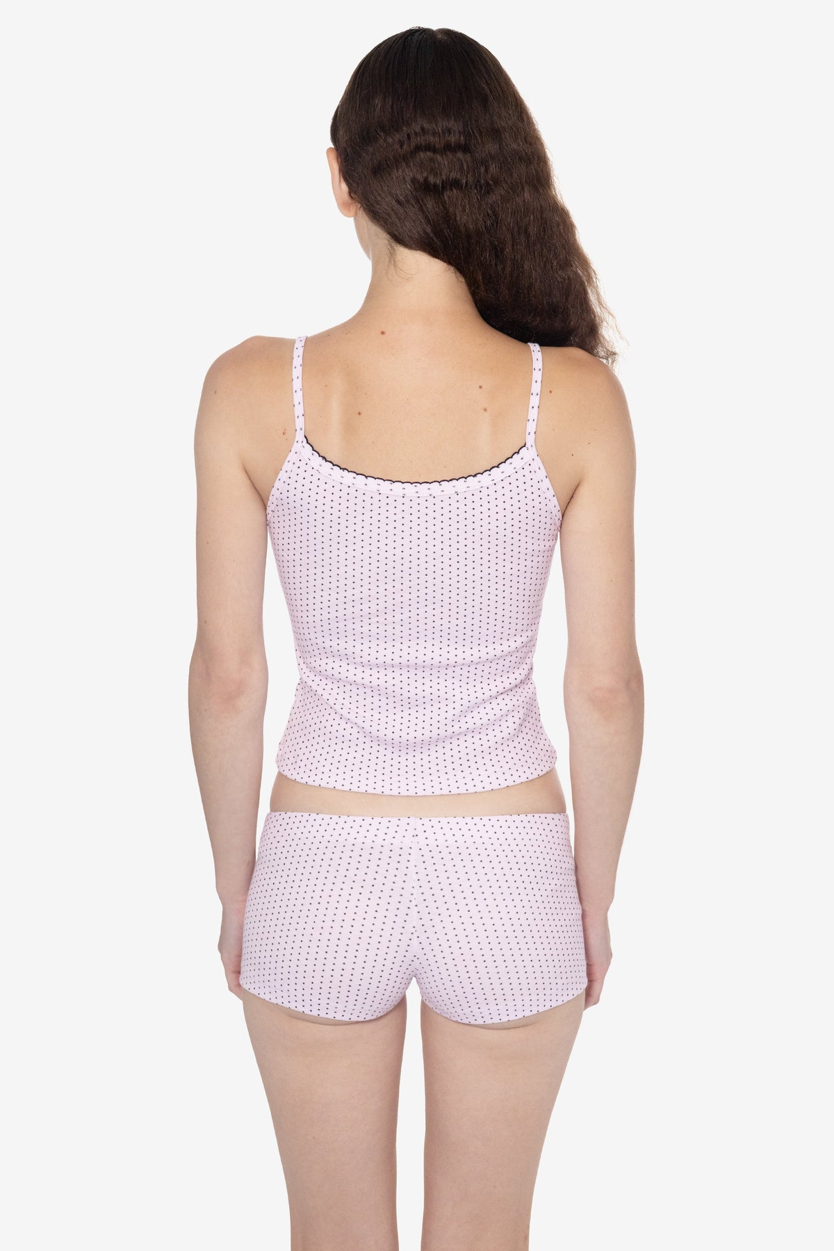 43011P-ST - Printed Baby Rib Spaghetti Tank with Scallop Trim