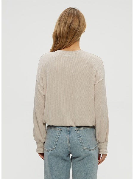 TIA RIBBED CREW NECK SWEATSHIRT WITH SMOCKED CUFFS