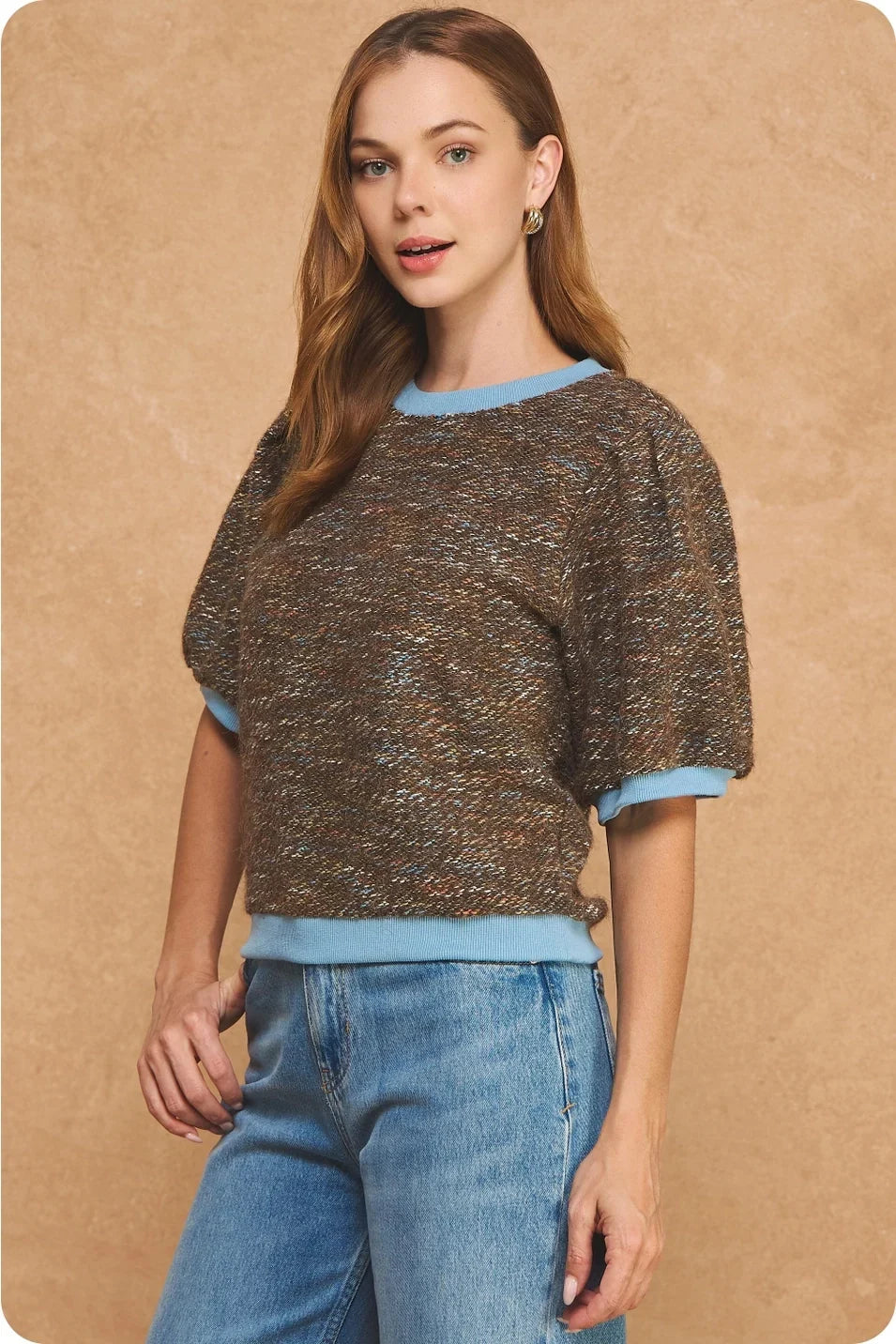 MARLED PUFF SLEEVE SWEATER TOP