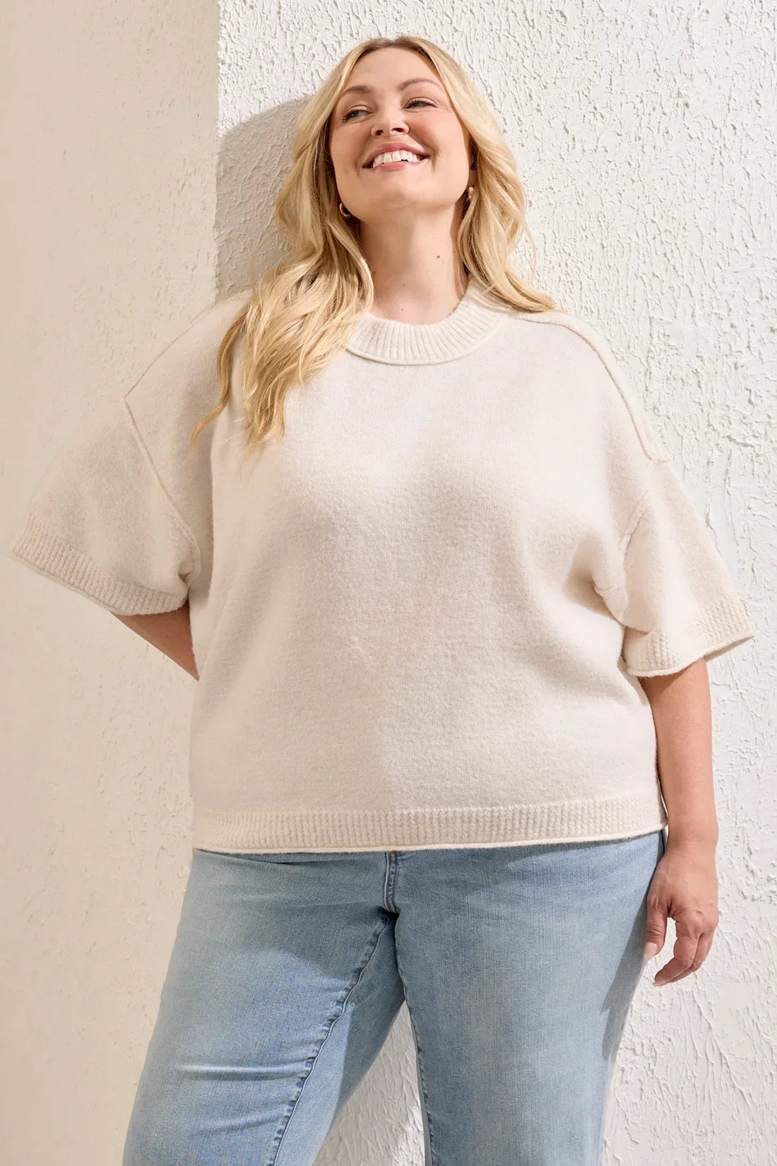 LOFTY ELBOW SLEEVE CREW NECK SWEATER