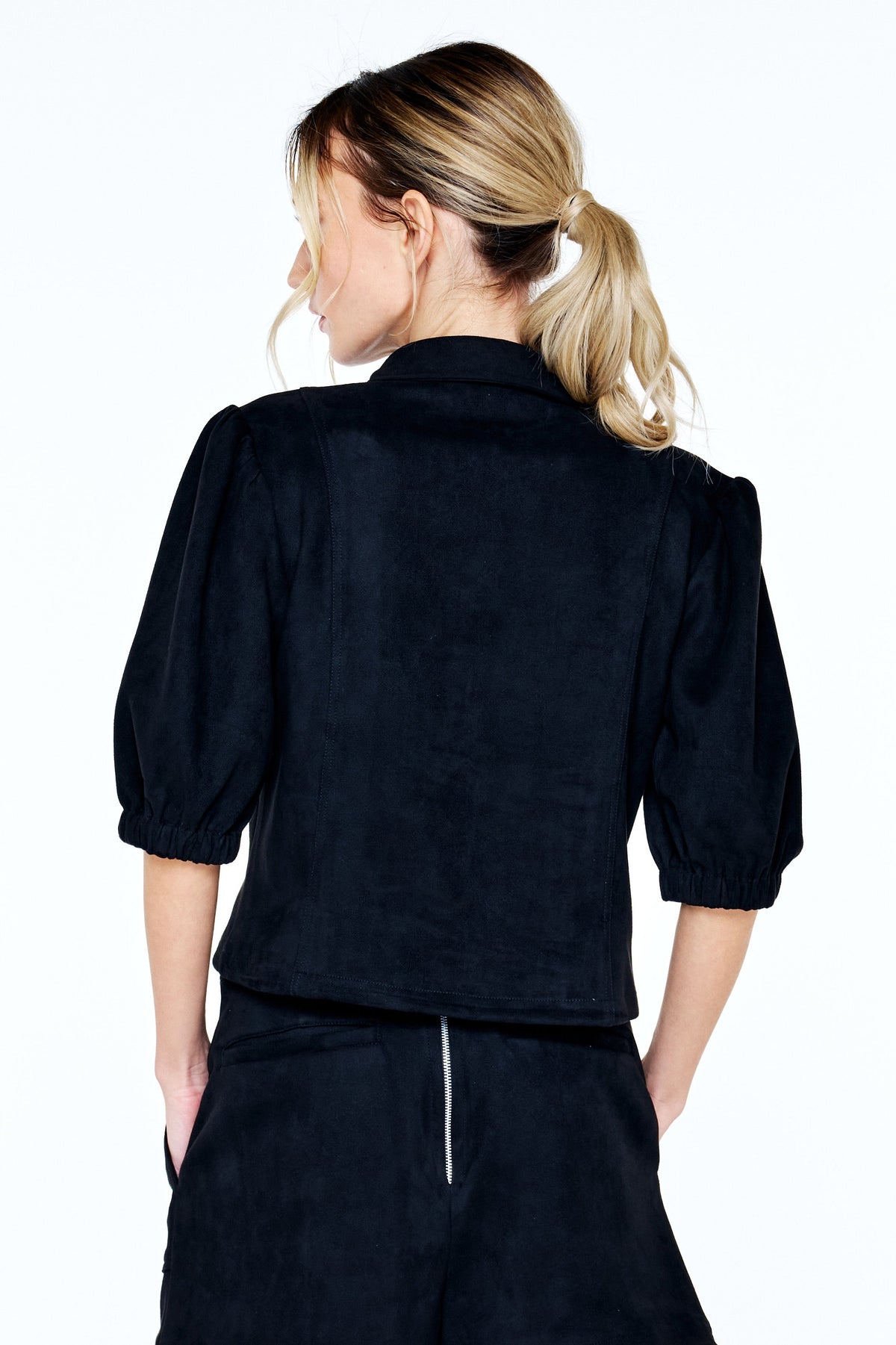 VYNESSA FAUX SUEDE PIPING DETAIL TOP