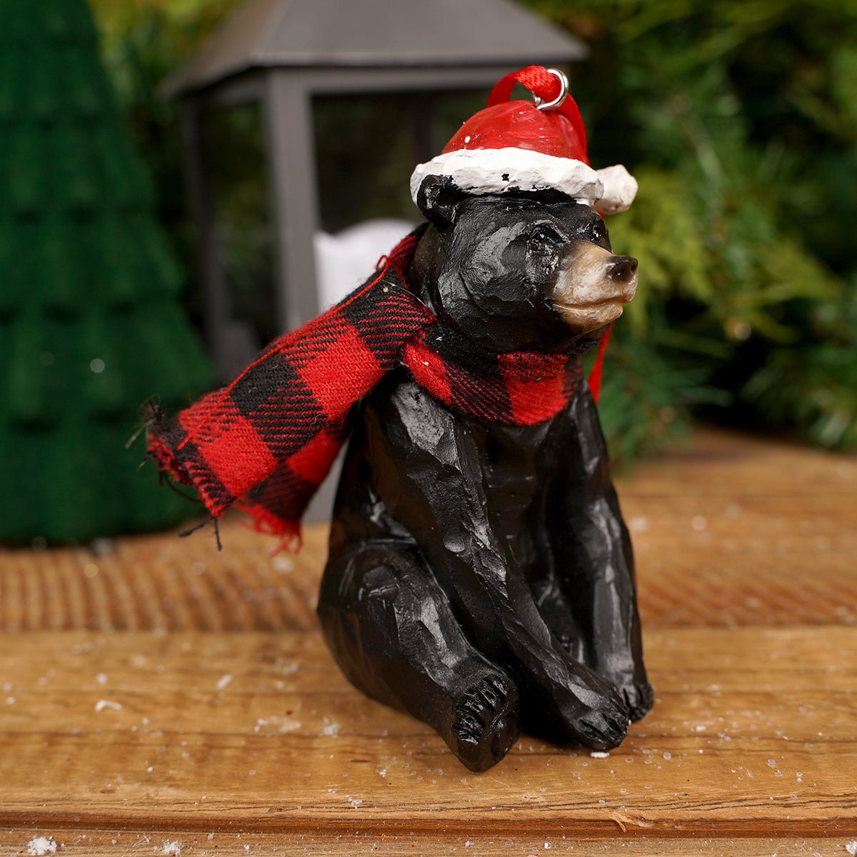 Black Bear with Santa Hat Ornament