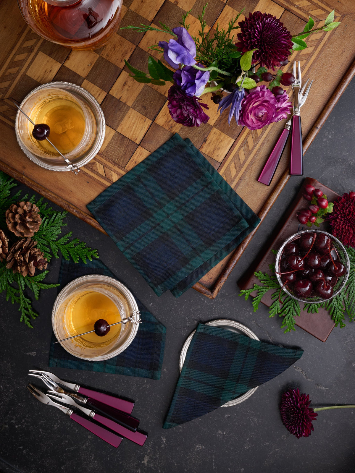 Black Watch Tartan Linen Cocktail Napkins