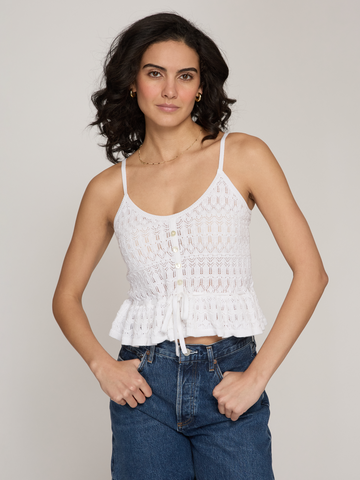 Button Front Pointelle Cami Tank in White