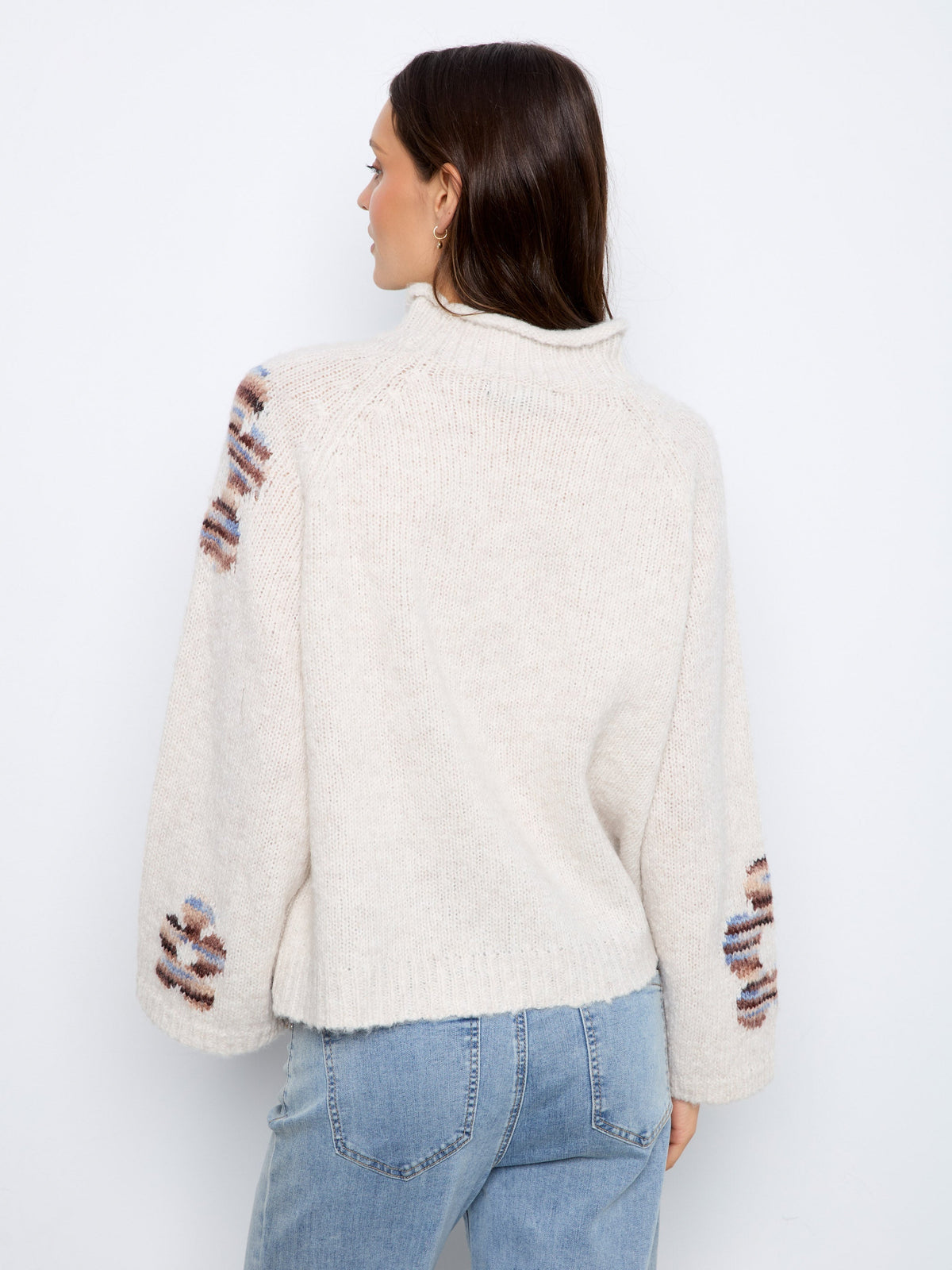 Floral Mock Neck Knit Sweater - Lake Tahoe