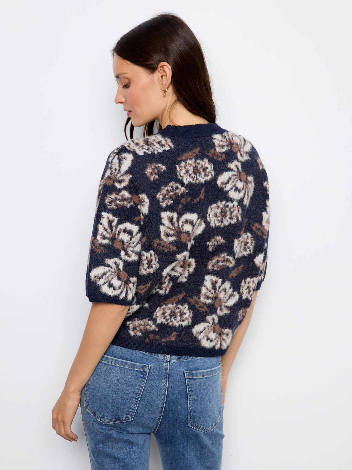 Balloon Elbow Sleeve Jacquard Knit Sweater - Victorian