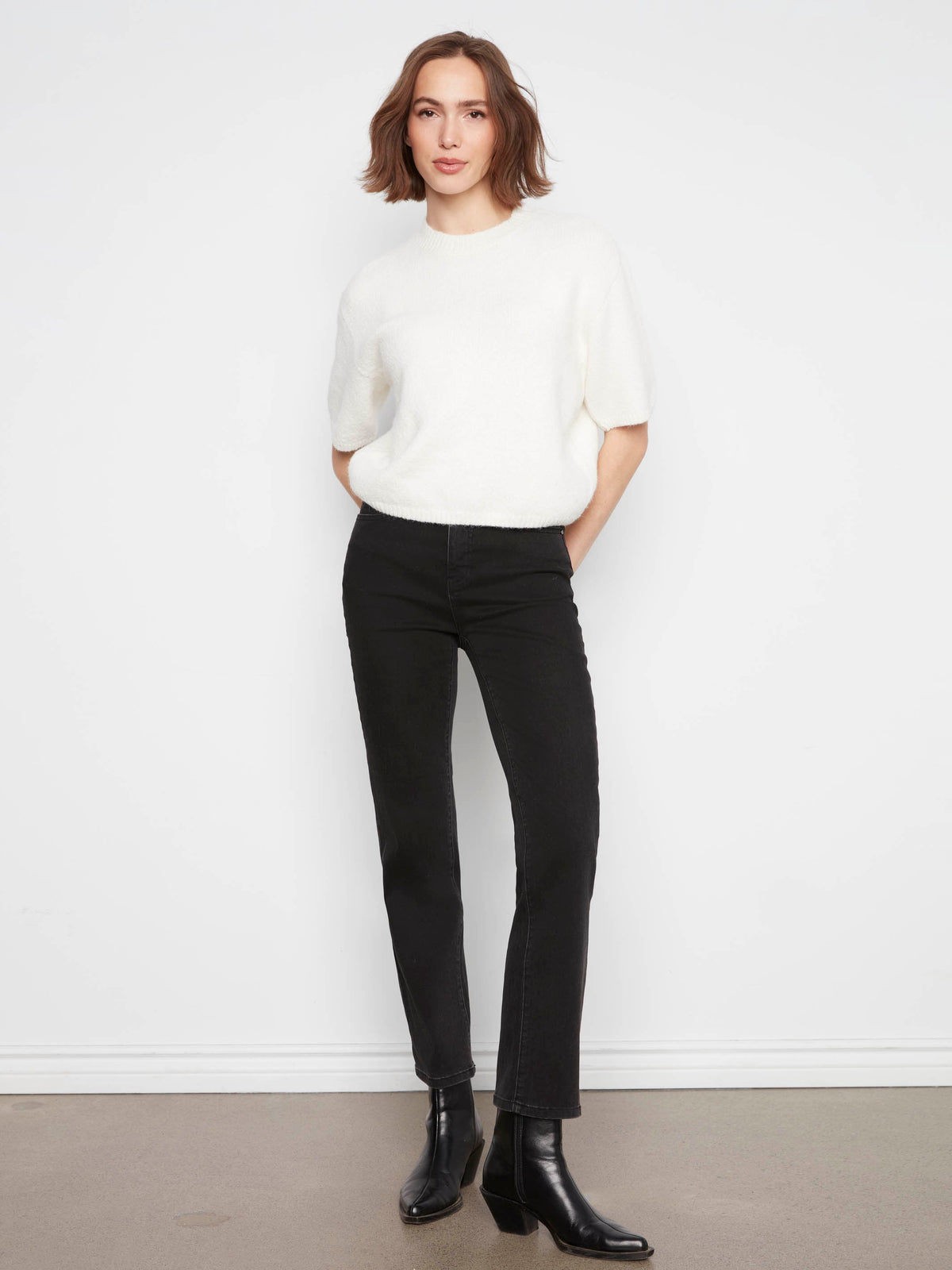 Balloon Elbow Sleeve Knit Sweater - Ecru