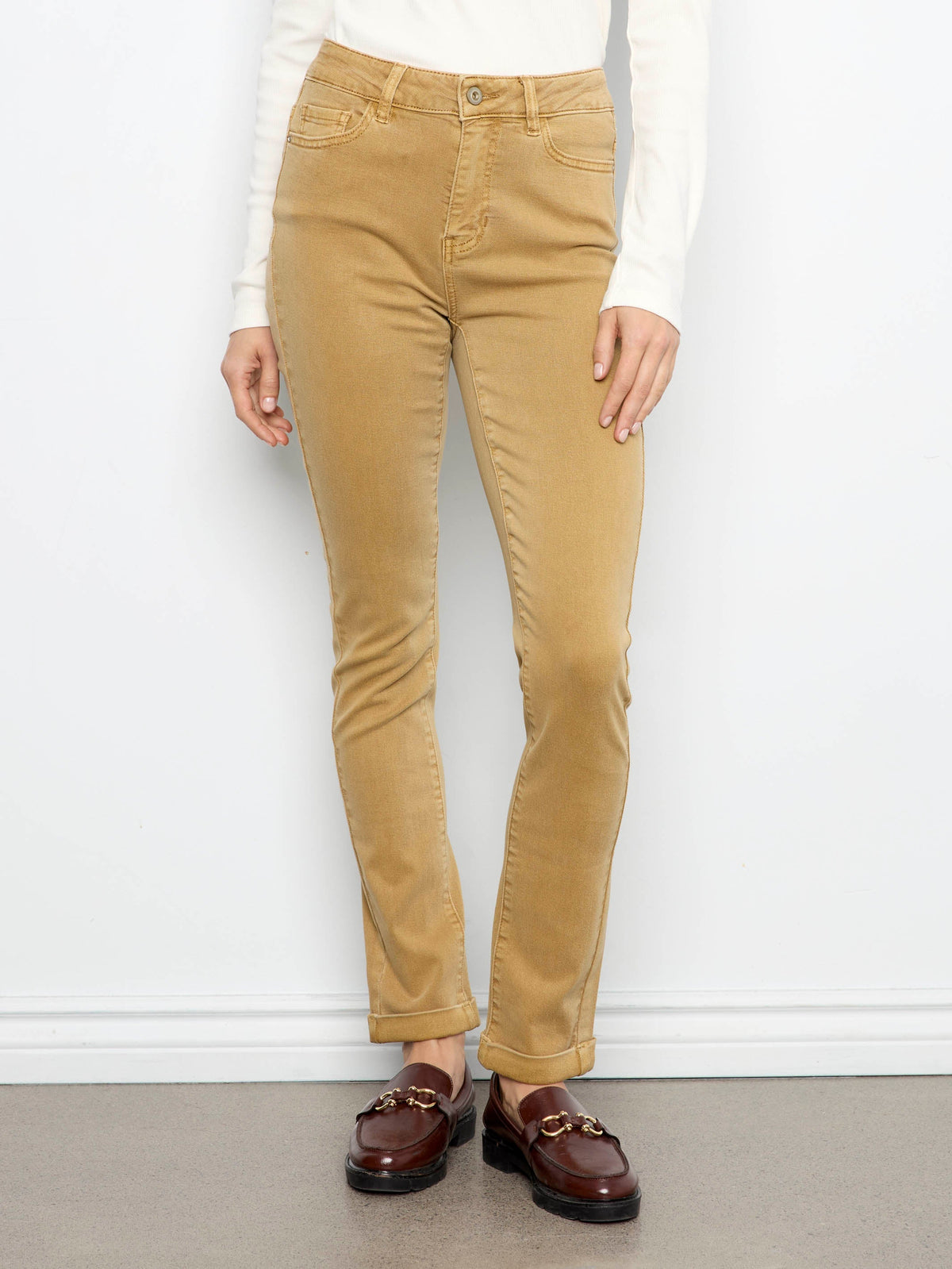 Cuffed Hem Twill Jeans - Amber