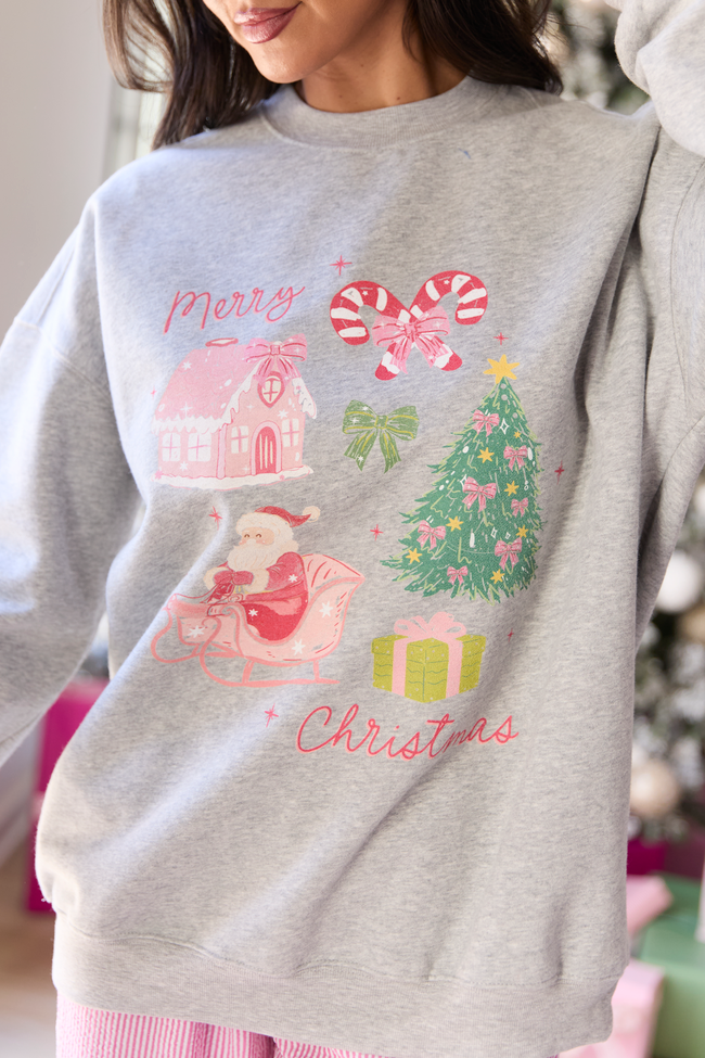 Merry Christmas Light Grey Graphic Sweatshirt