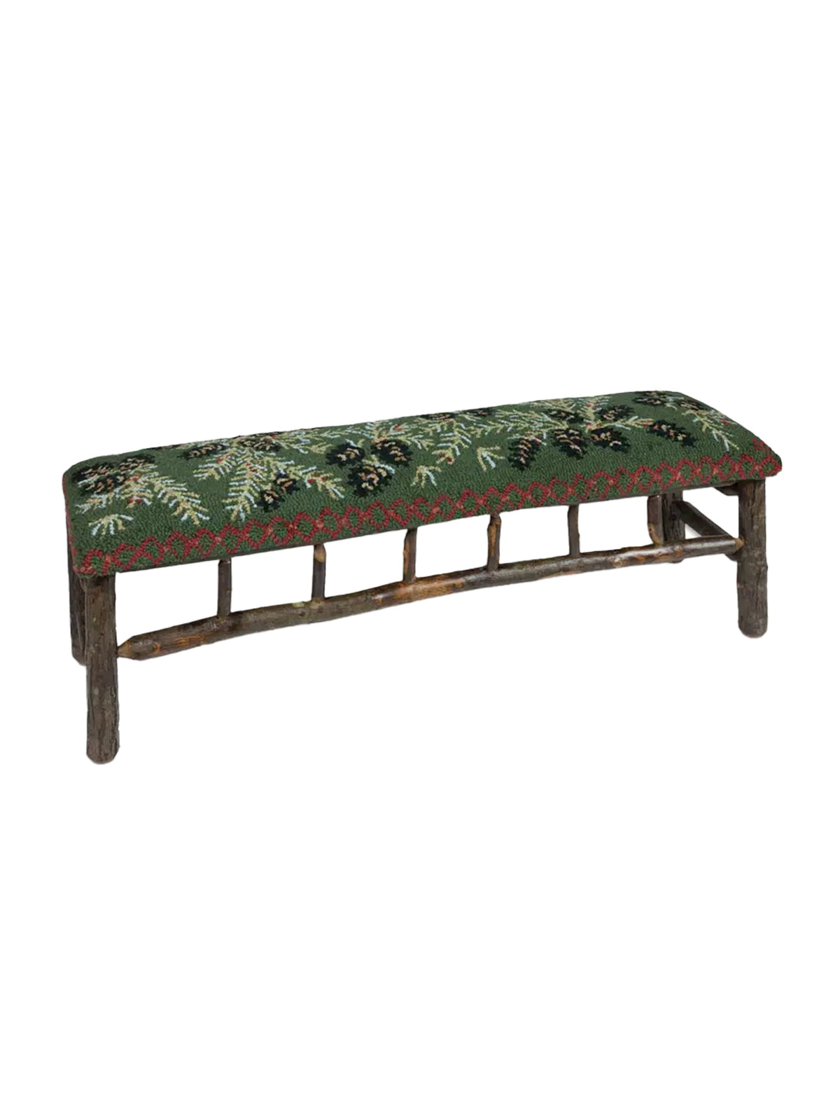 Diamond Pine Hooked Wool Top Bench