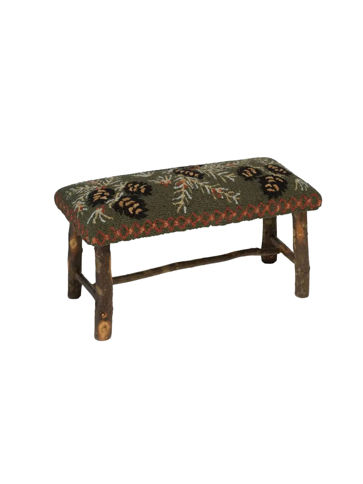 Diamond Pine Hooked Wool Top Bench