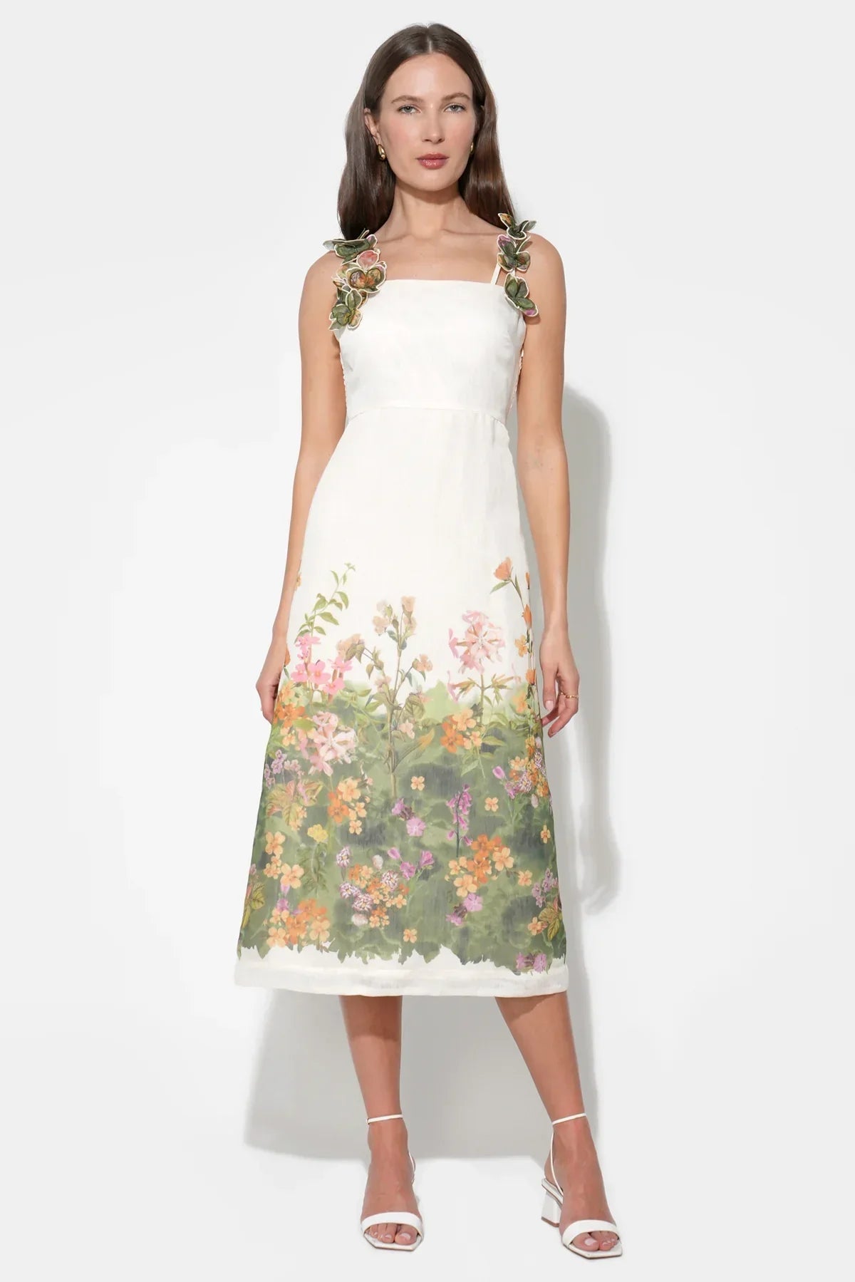 ELOISE BRAIDED PRINTED FLORAL MIDI DRESS