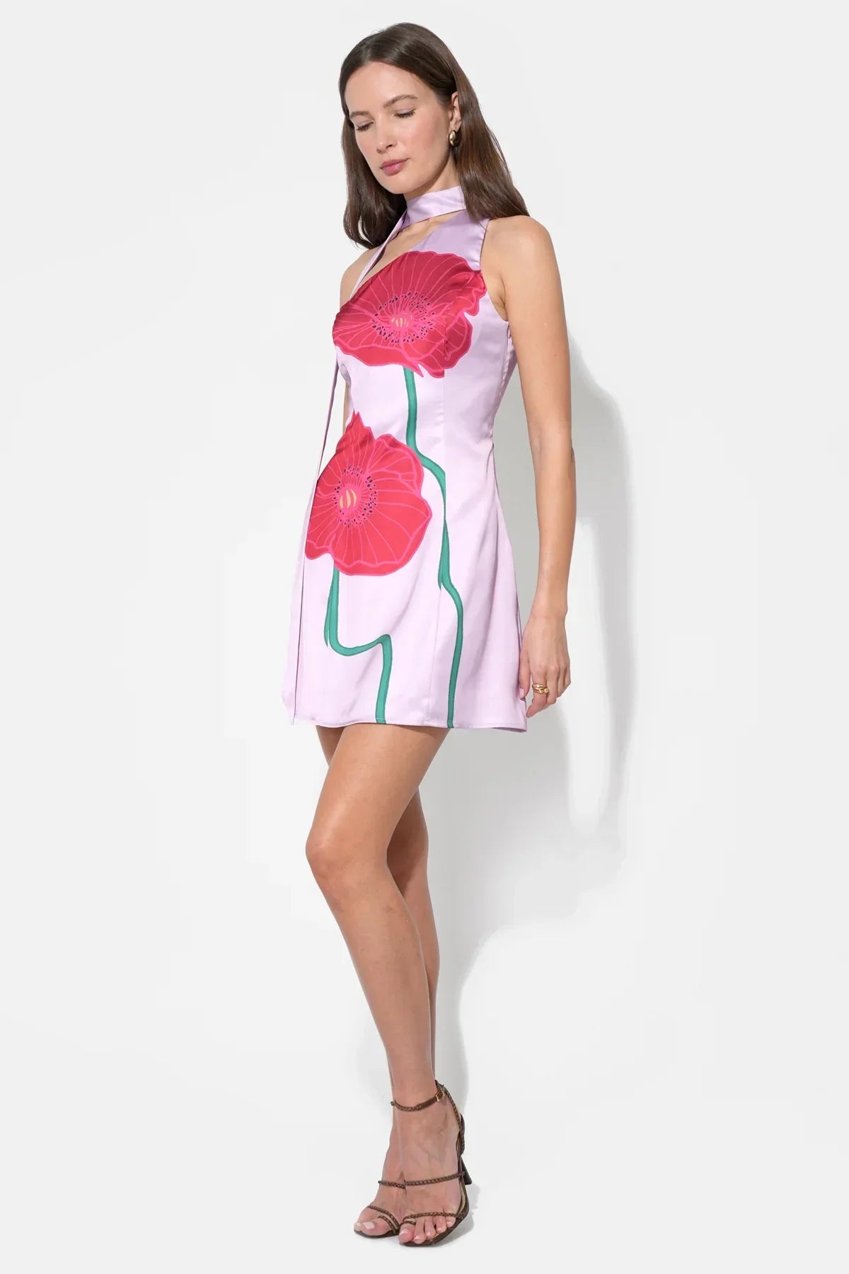 KINSLEY SCARF NECK PRINTED MINI DRESS
