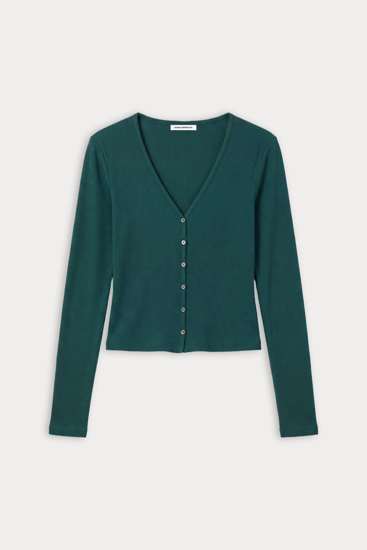 THE RIB V NECK CARDIGAN | FOREST GREEN