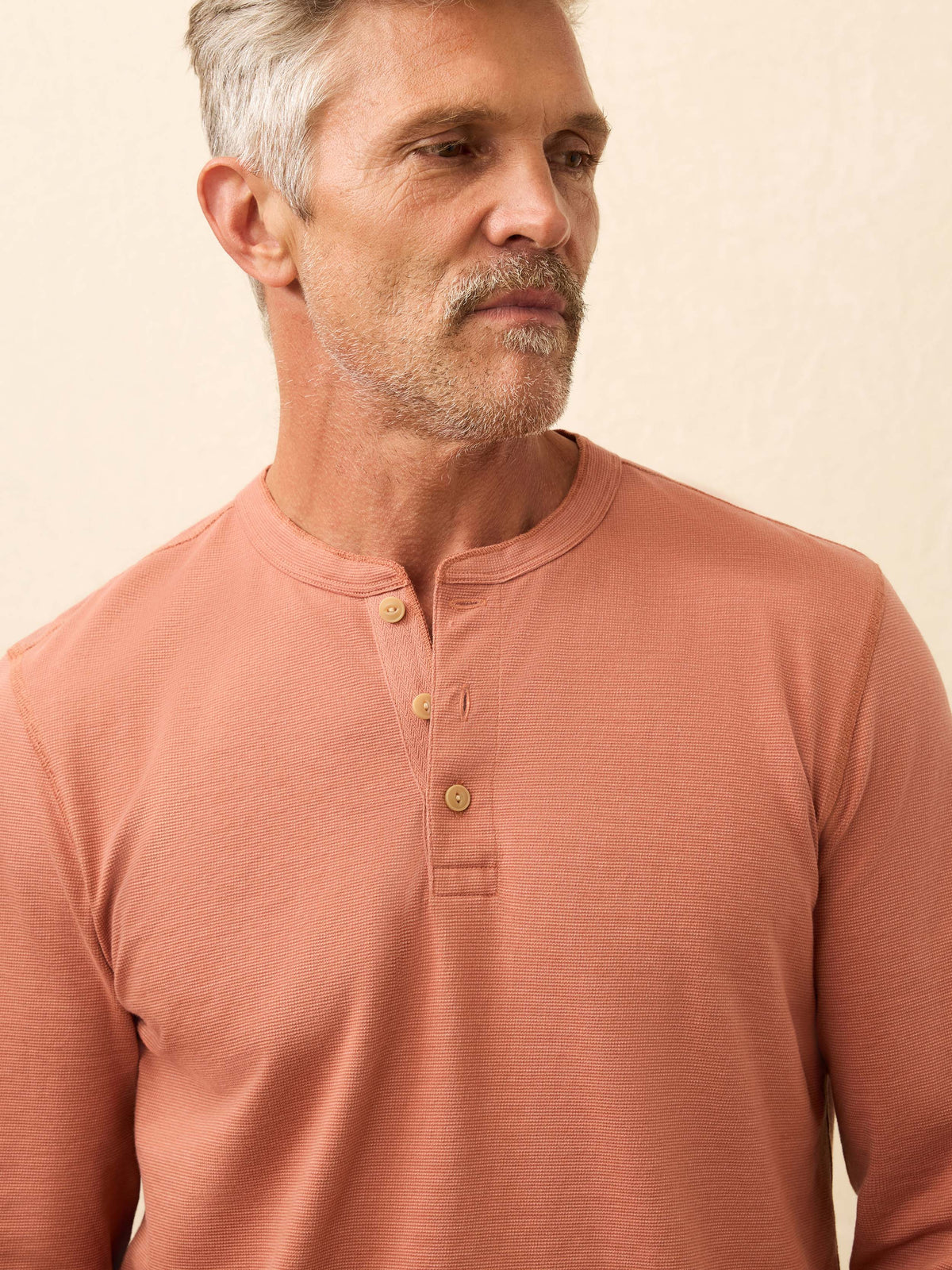 Long-Sleeve Waffle Henley - Dusty Sienna