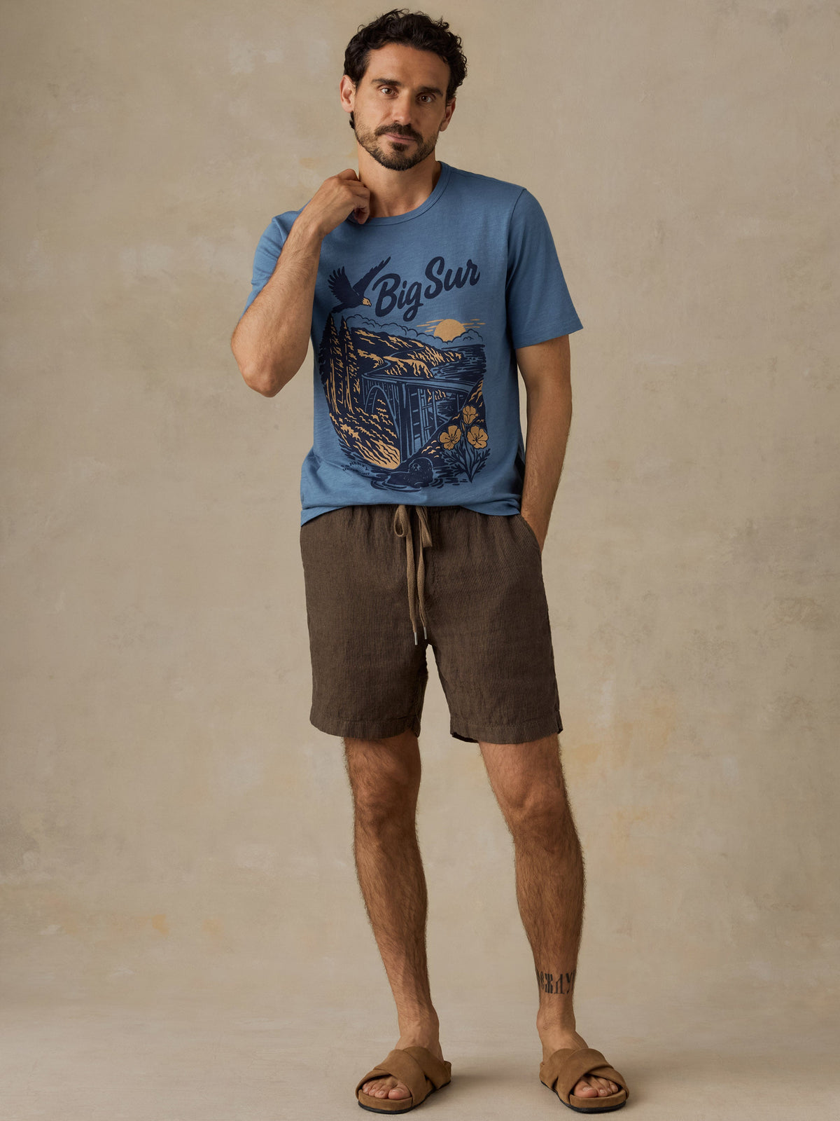 Faherty x Parks Project Big Sur Short-Sleeve Sunwashed Regenerative Tee - Blue Shore