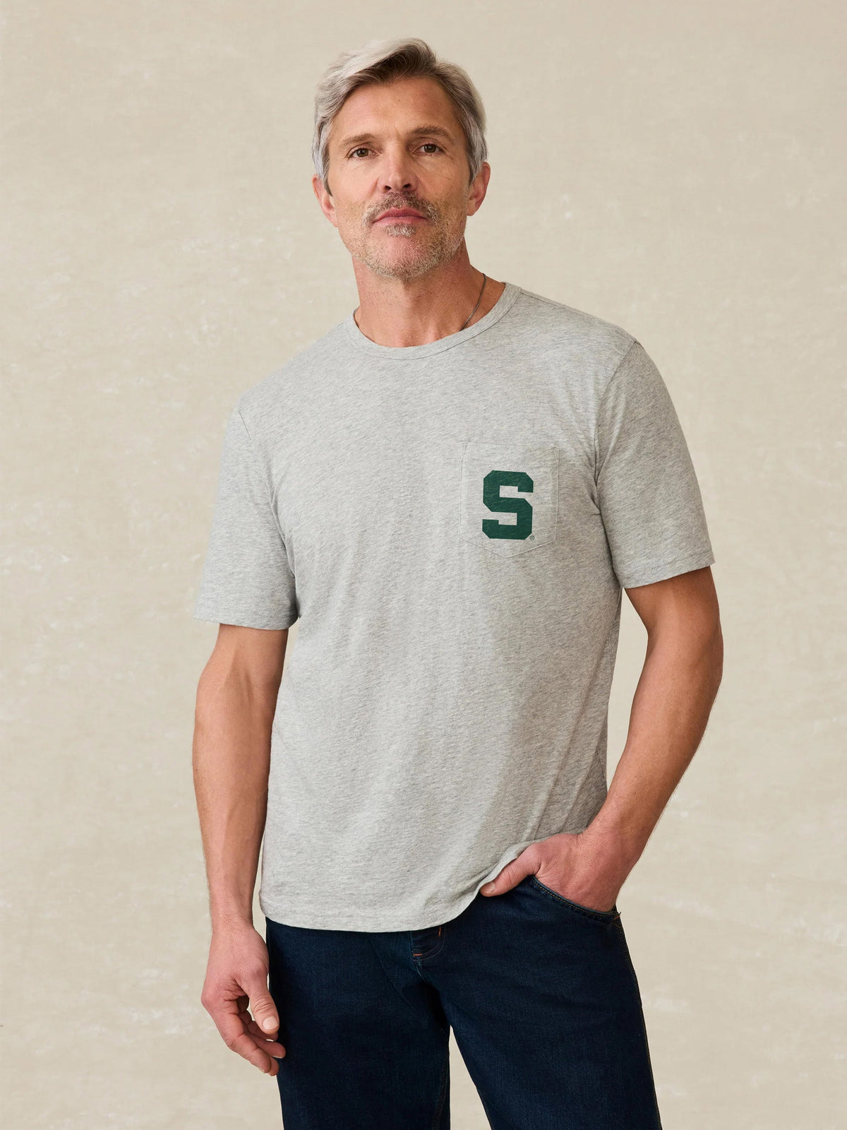 Michigan State Sunwashed Pocket Tee - Granite Heather