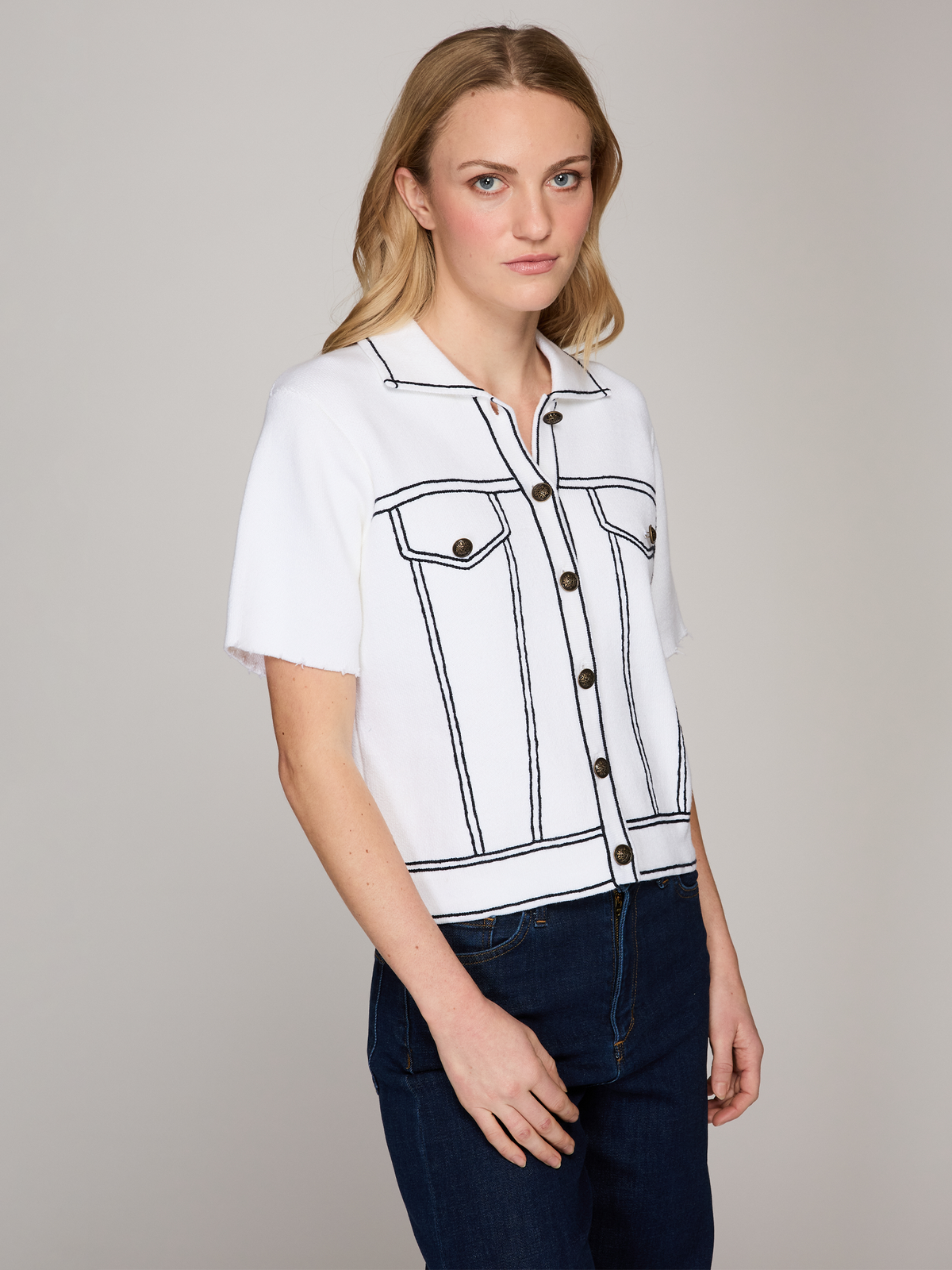 S/S "Denim" Jacket in Bleach White Combo