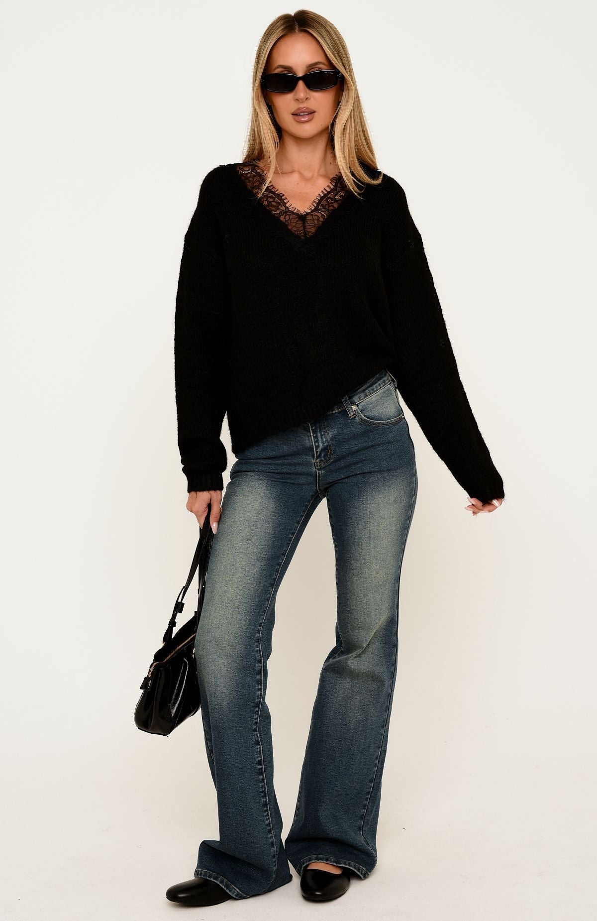 Rosaline Lace Knit Sweater Black