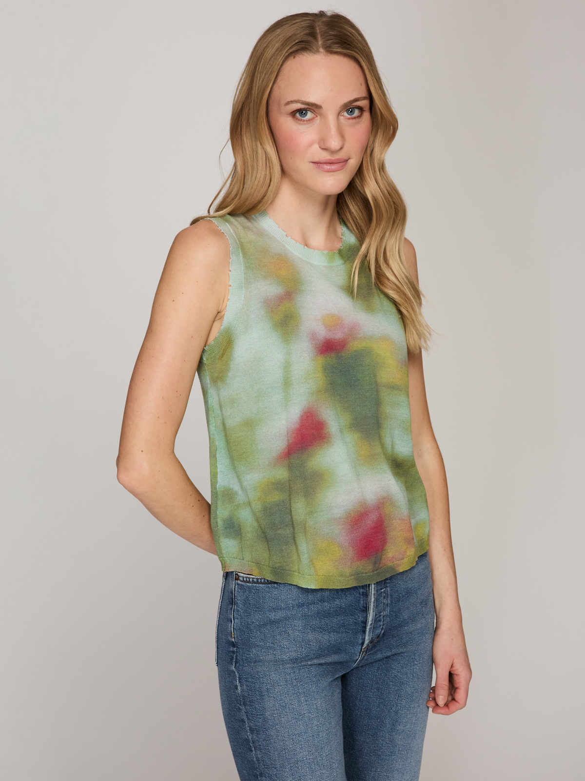 Distressed Blurred Blotch Muscle Tee in Greens Combo