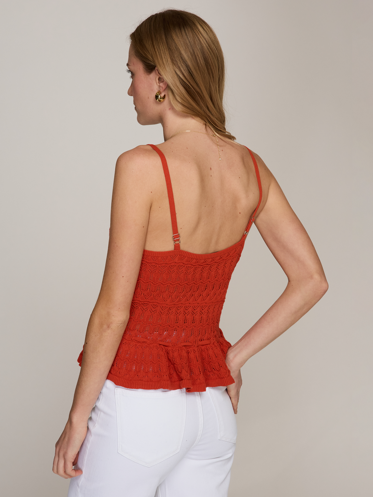 Button Front Pointelle Cami Tank in Fiery