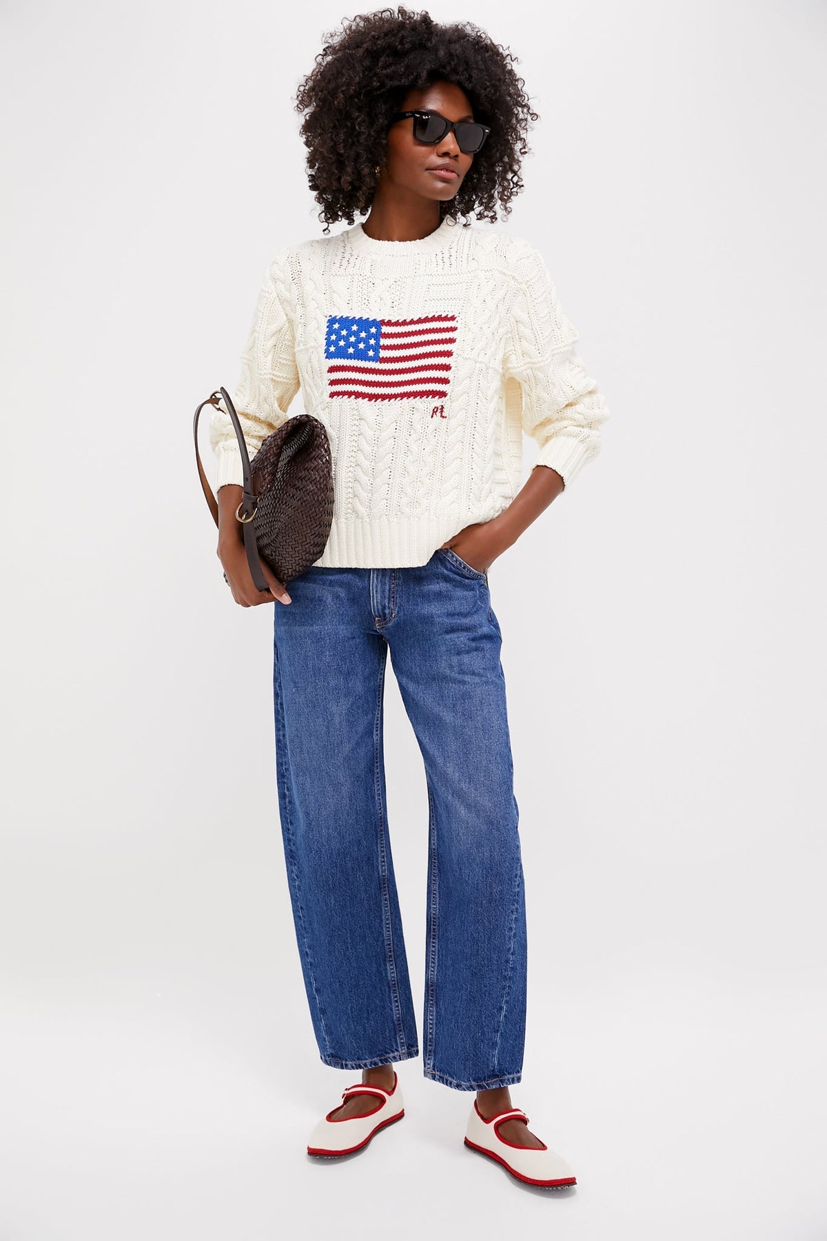 Cream American Flag Long Sleeve Pullover