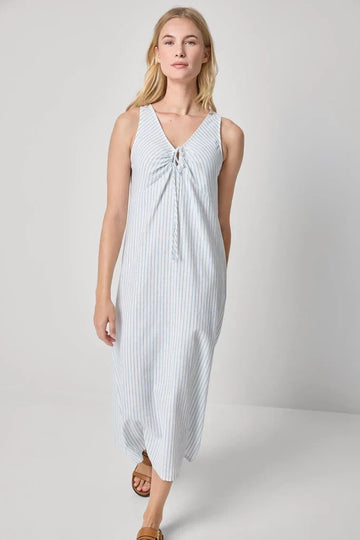 STRIPED KEYHOLE MIDI DRESS